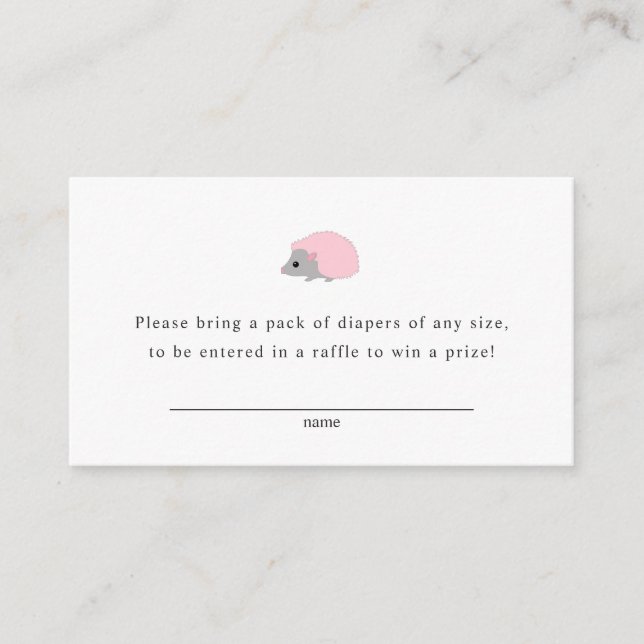 Hedgehog diaper raffle card for girl baby shower (Front)