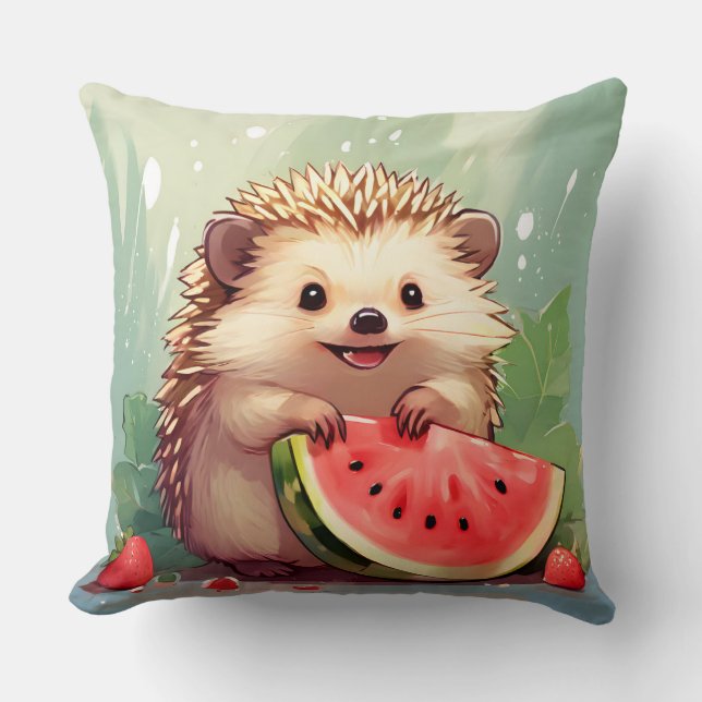  Hedgehog enjoying a piece of watermelon Cushion (Front)