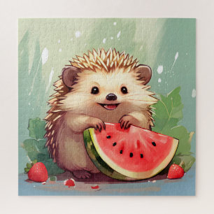 Hedgehog enjoying a piece of watermelon Jigsaw Puzzle