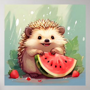  Hedgehog enjoying a piece of watermelon Poster
