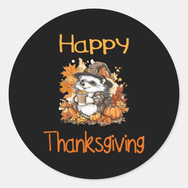 Hedgehog Fall Thanksgiving Happy Thanksgiving  Classic Round Sticker (Front)