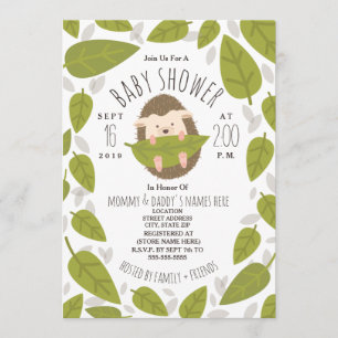 Hedgehog Falling Leaves Woodland Baby Shower Invitation