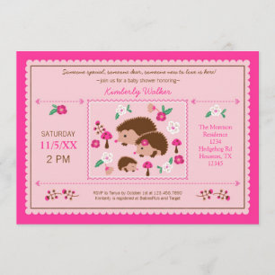 Hedgehog Family Baby Girl Shower Invitation