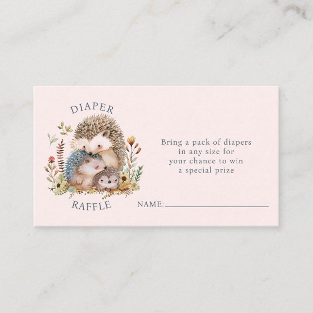 Hedgehog Family Baby Shower Pink Diaper Raffle Enclosure Card (Front)