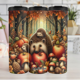 Hedgehog Family in an Autumn Forest Thermal Tumbler