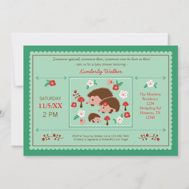 Hedgehog Family Unisex Baby Shower Invitation (Front)