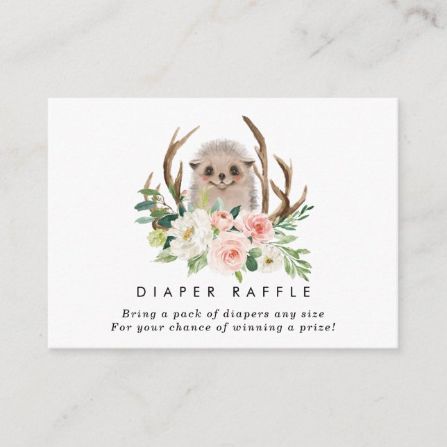 hedgehog floral Diaper Raffle enclosure card (Front)