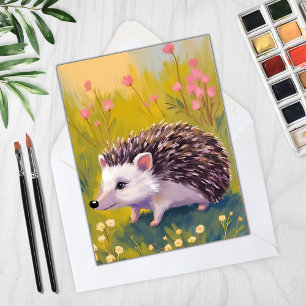 Hedgehog Floral Field Animal Painting Card