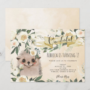 hedgehog floral onederful 1st birthday invitation