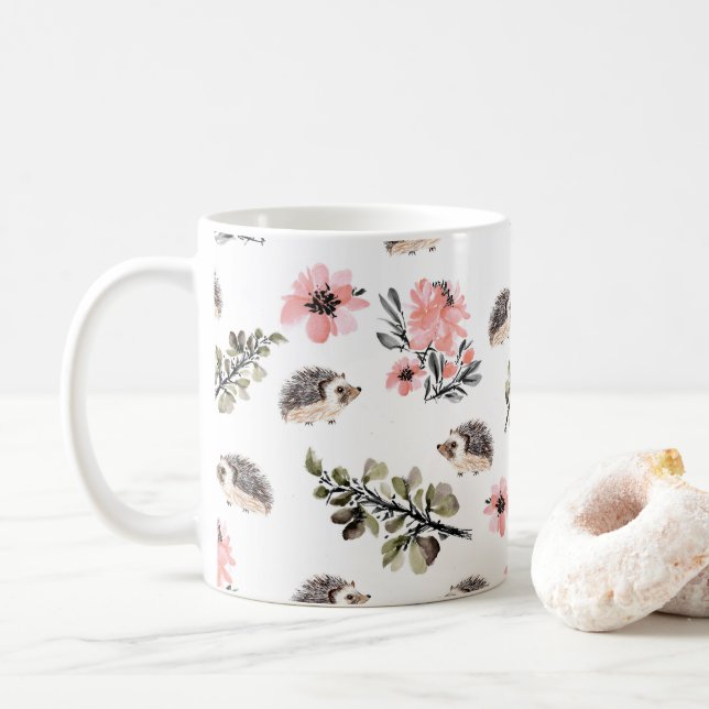 Hedgehog Florals Coffee Mug (With Donut)