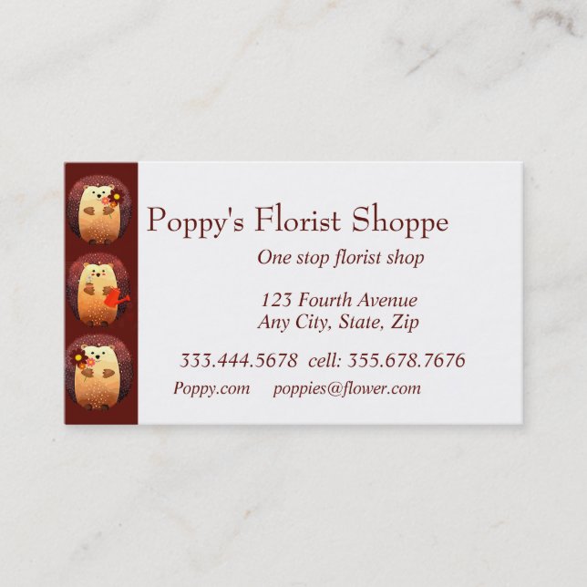Hedgehog Florist Flower Plant Shop Business Card (Front)