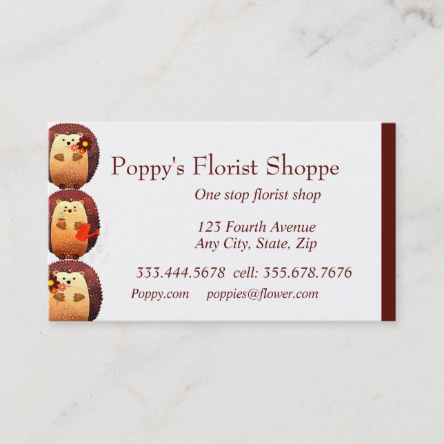 Hedgehog Florist Flower Plant Shop Business Card (Front)