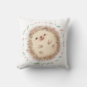 Hedgehog & Flowers Illustration Cushion