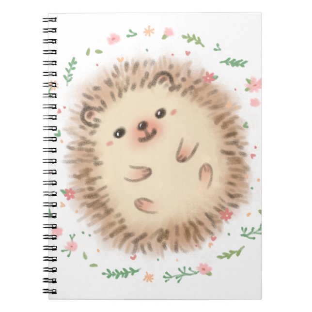 Hedgehog & Flowers Illustration Notebook (Front)