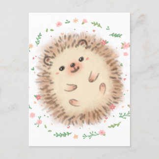 Hedgehog & Flowers Illustration Postcard