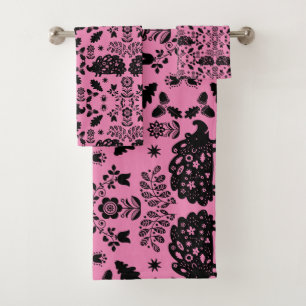 Hedgehog Folk Art Bath Towel Set