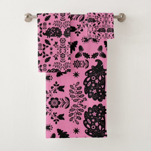 Hedgehog Folk Art Bath Towel Set (Insitu)