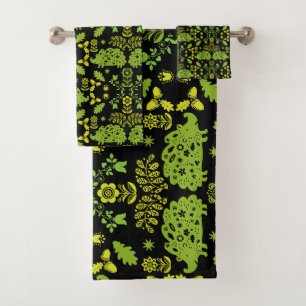 Hedgehog Folk Art Bath Towel Set