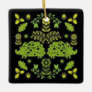 Hedgehog Folk Art Ceramic Ornament