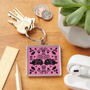 Hedgehog Folk Art Key Ring
