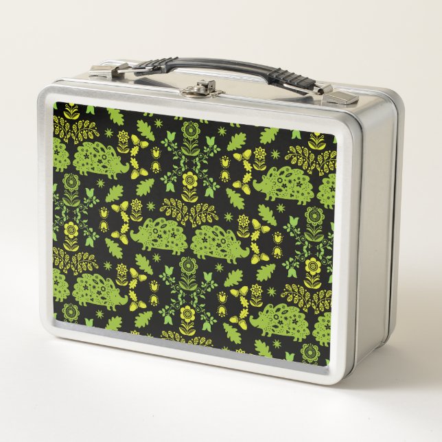 Hedgehog Folk Art Metal Lunch Box (Front)