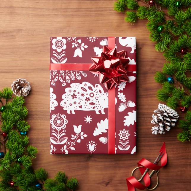 Hedgehog Folk Art Wrapping Paper (Holiday Gift)