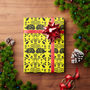 Hedgehog Folk Art Wrapping Paper
