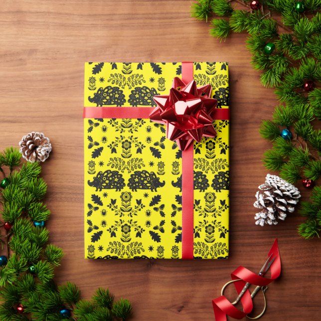 Hedgehog Folk Art Wrapping Paper (Holiday Gift)