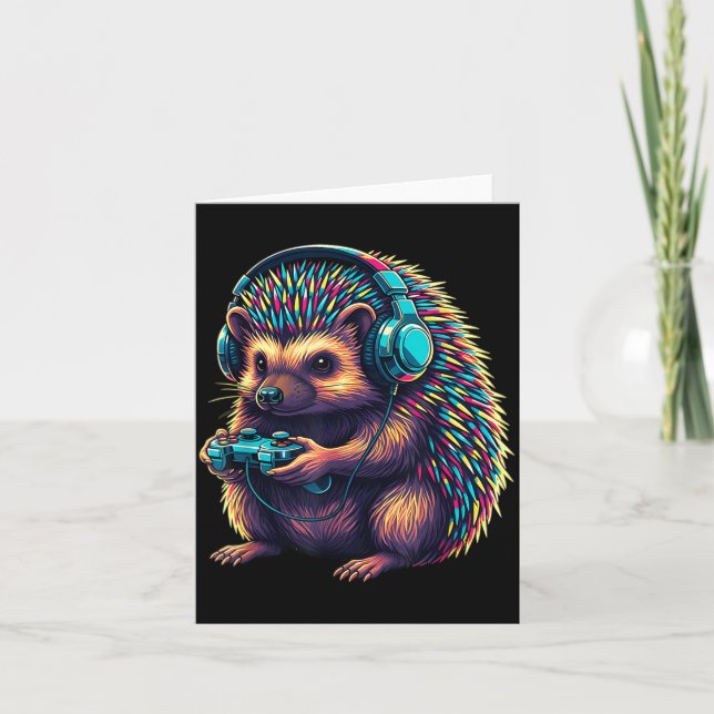 Hedgehog Gaming Animal Video Games Funny Hedgehog  Card (Front)
