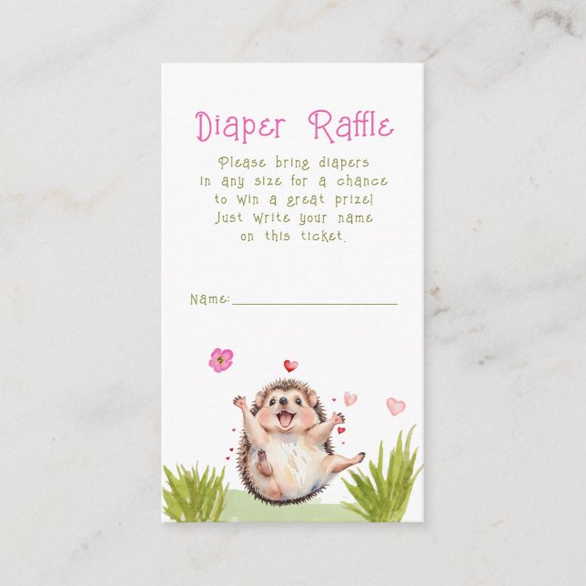 Hedgehog Garden Party Baby Shower Diaper Raffle Enclosure Card (Front)