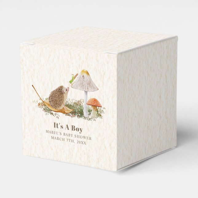 Hedgehog Grasshopper Mushroom Woodland Baby Shower Favour Box (Front Side)