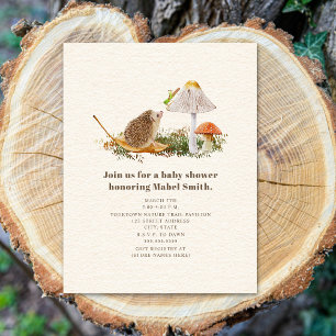Hedgehog Grasshopper Mushroom Woodland Baby Shower Invitation