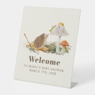 Hedgehog Grasshopper Mushroom Woodland Baby Shower Pedestal Sign