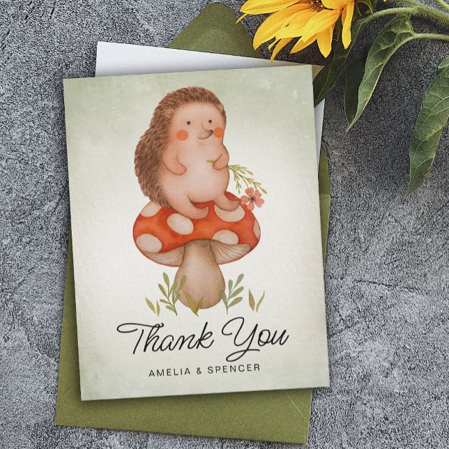 Hedgehog  Green Baby Shower Thank You Card (Creator Uploaded)