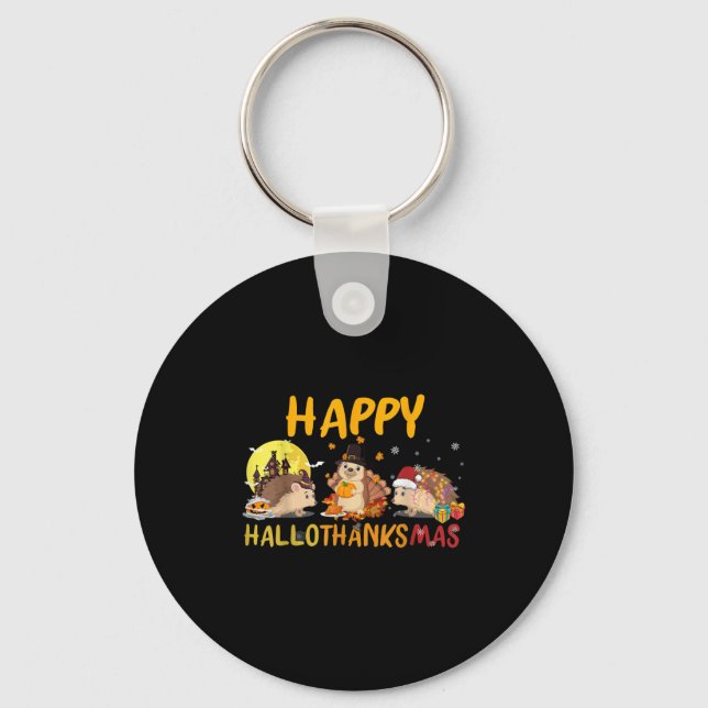 Hedgehog Happy Fall Autumn Christmas Halloween Tha Key Ring (Front)