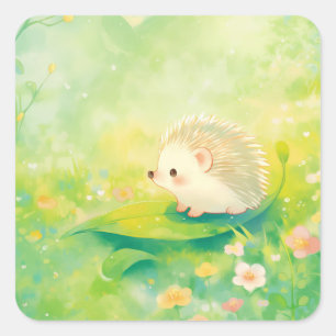 Hedgehog Haven in a Dreamy Garden Square Sticker