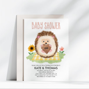 Hedgehog Heart Picnic Woodland Baby Shower Invitation