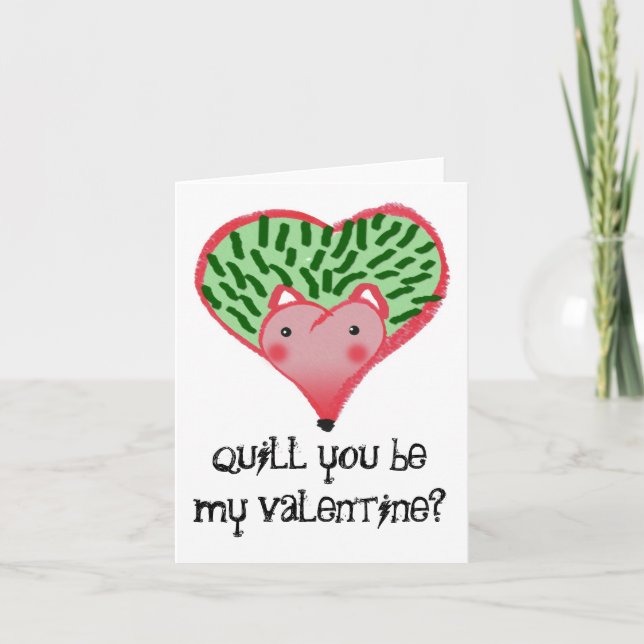 Hedgehog Heart, quill you be my valentine? Holiday Card (Front)
