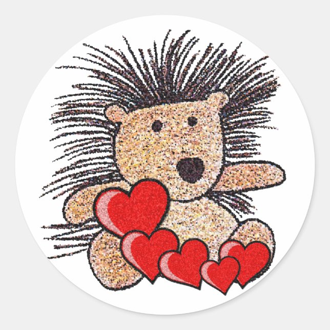 Hedgehog Hearts Classic Round Sticker (Front)