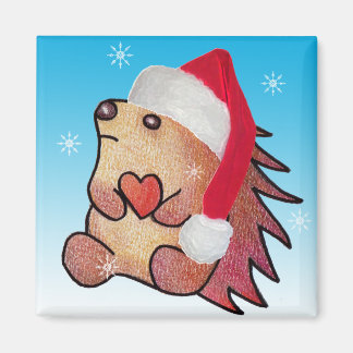 Hedgehog Hearts Santa Magnet