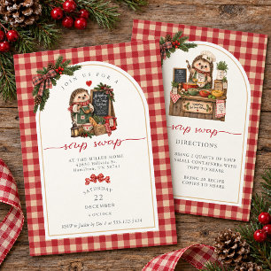 Hedgehog Holiday Red Plaid Soup Swap Party Invitation