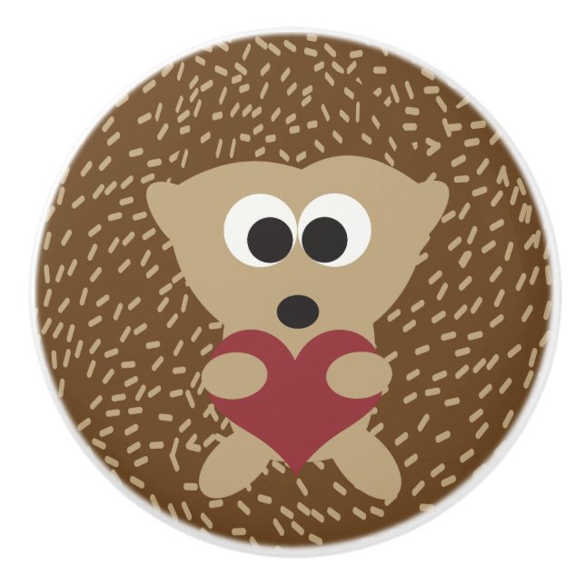 Hedgehog Hugging Heart Ceramic Knob (Front)
