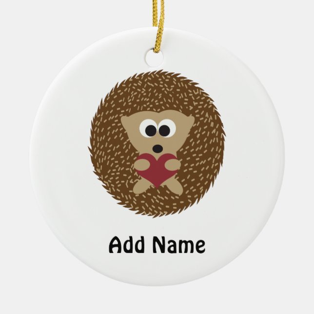 Hedgehog Hugging Heart Ceramic Tree Decoration (Front)