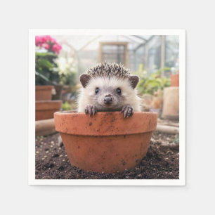 Hedgehog in a Clay Flower Pot Napkin
