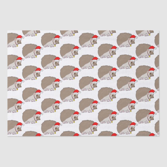 Hedgehog in a Santa Hat at Christmas Tissue Paper (Front)
