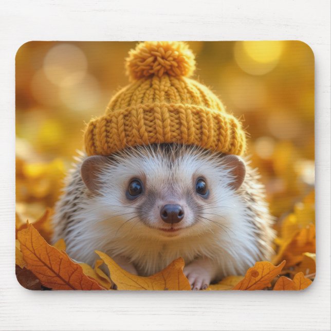 Hedgehog In Autumn Leaves Mouse Mat (Front)