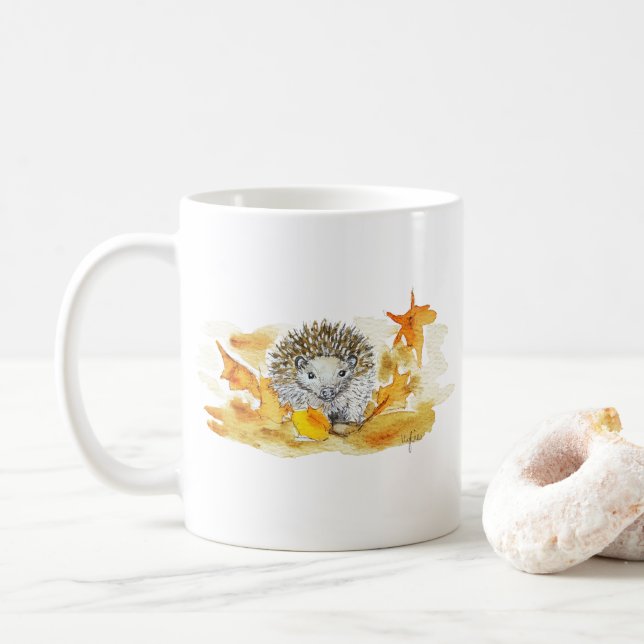 Hedgehog In Fall Leaves Coffee Mug (With Donut)