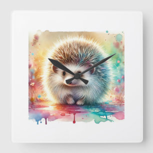 Hedgehog in Nature 061124AREF119 - Watercolor Square Wall Clock