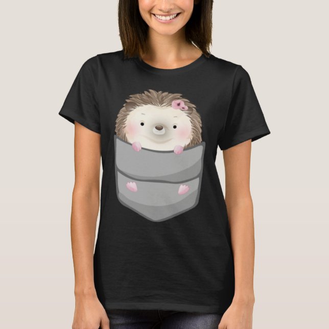 Hedgehog in Pocket Women Girl Cute Hedgehog Pet He T-Shirt (Front)