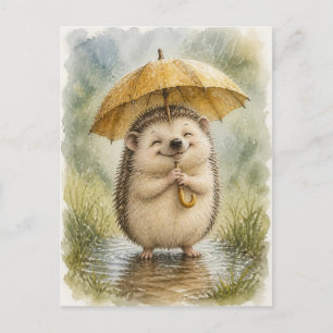 Hedgehog in Rain Postcard